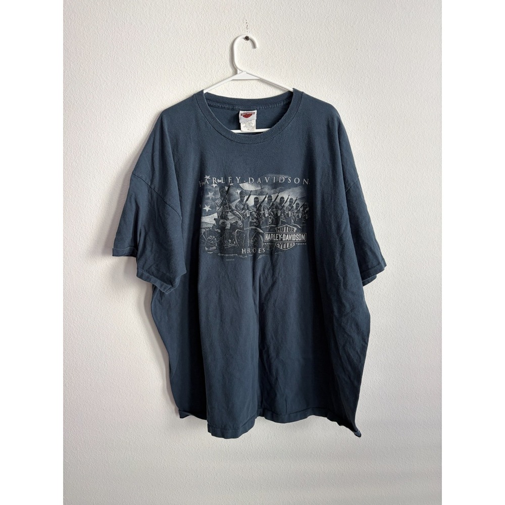 Vintage Harley Davidson T Shirt Mens 3XL Charcoal Gray Heroes Riverside Graphic